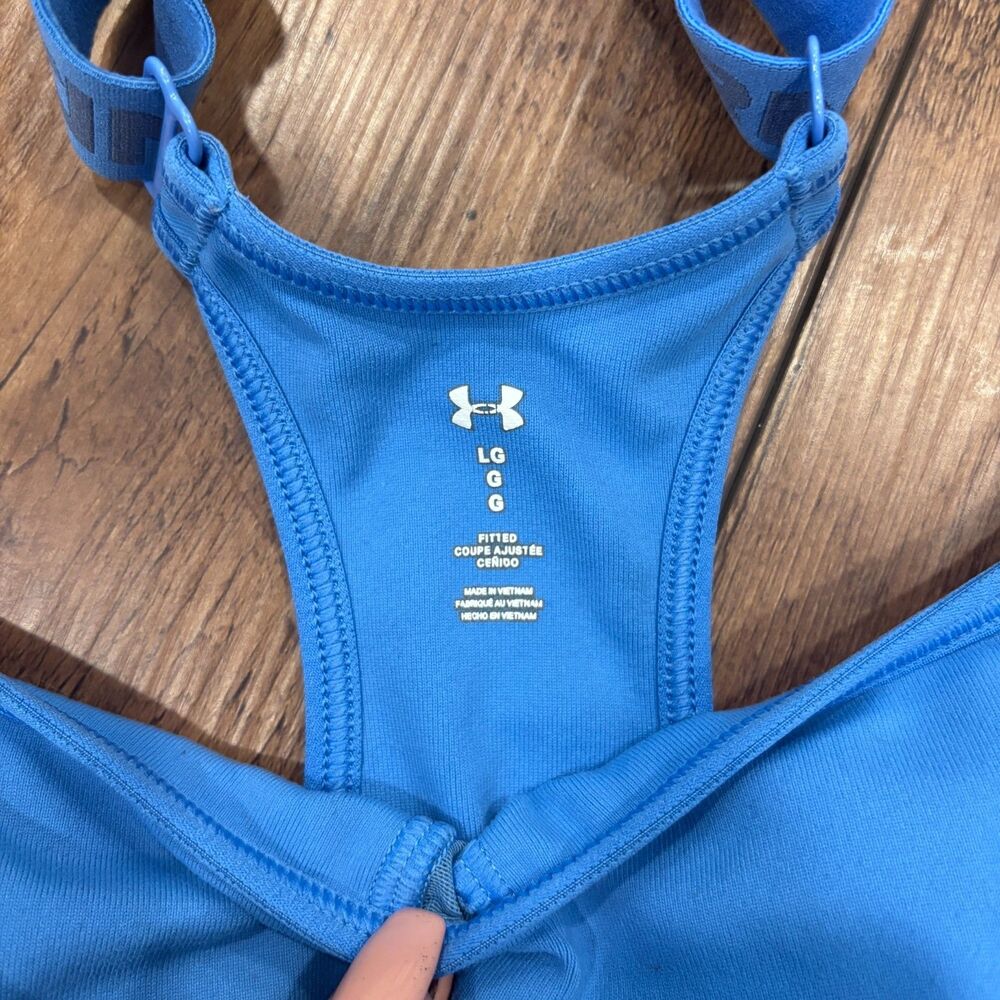 Under Armour Women's Large Fitted Sports Bra Blue Athletic Full Cover Logo Strap - Picture 4 of 7